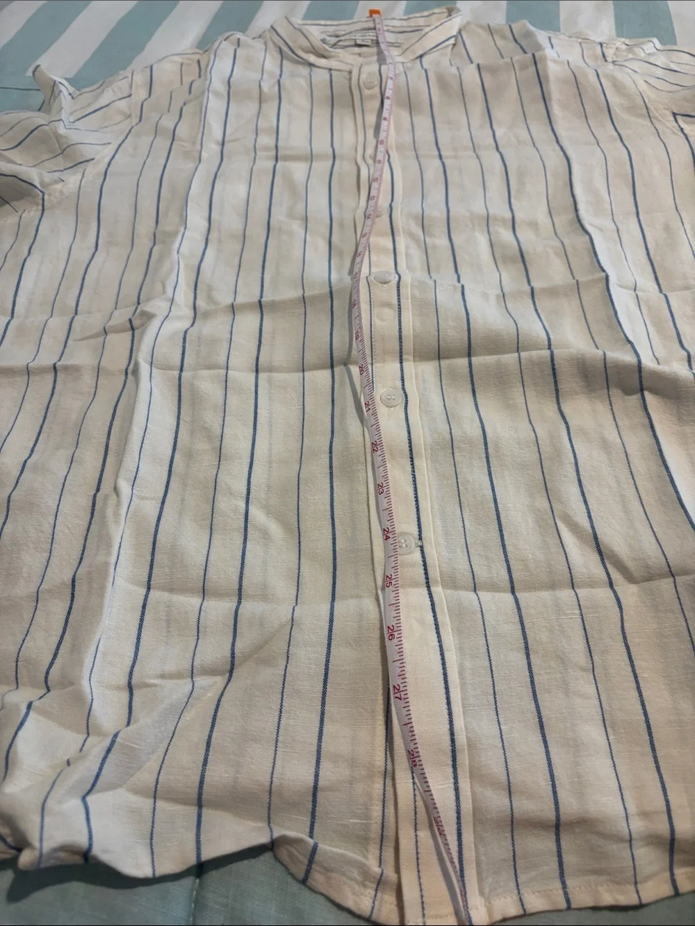 Banana Republic Men's Striped Button-Up Shirt - White with Blue Stripes large